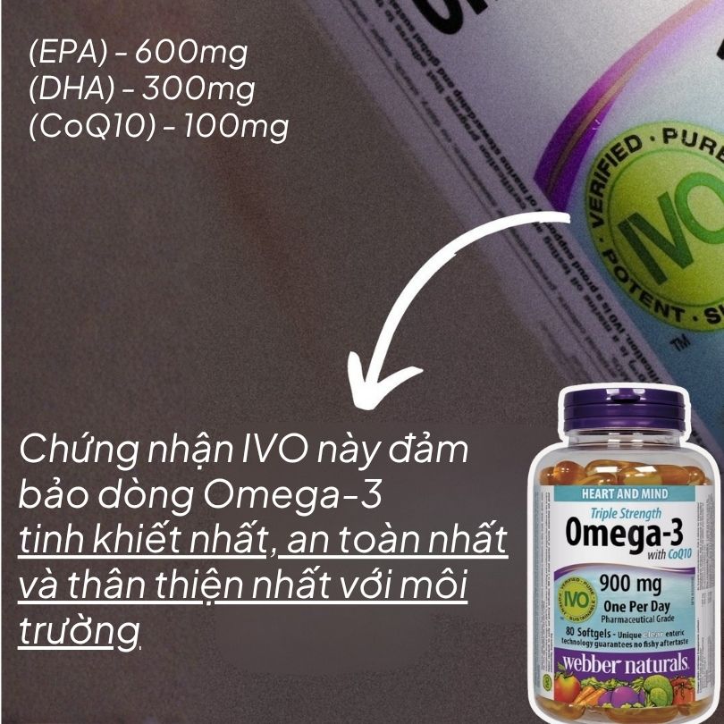 Webber Naturals Viên Uống Hỗ Trợ Tim Mạch Não, Giảm Chất Béo Trung Tín Trong Huyết Thanh Triple Strength Omega 3 900mg + CoQ10 Hộp 80 Viên