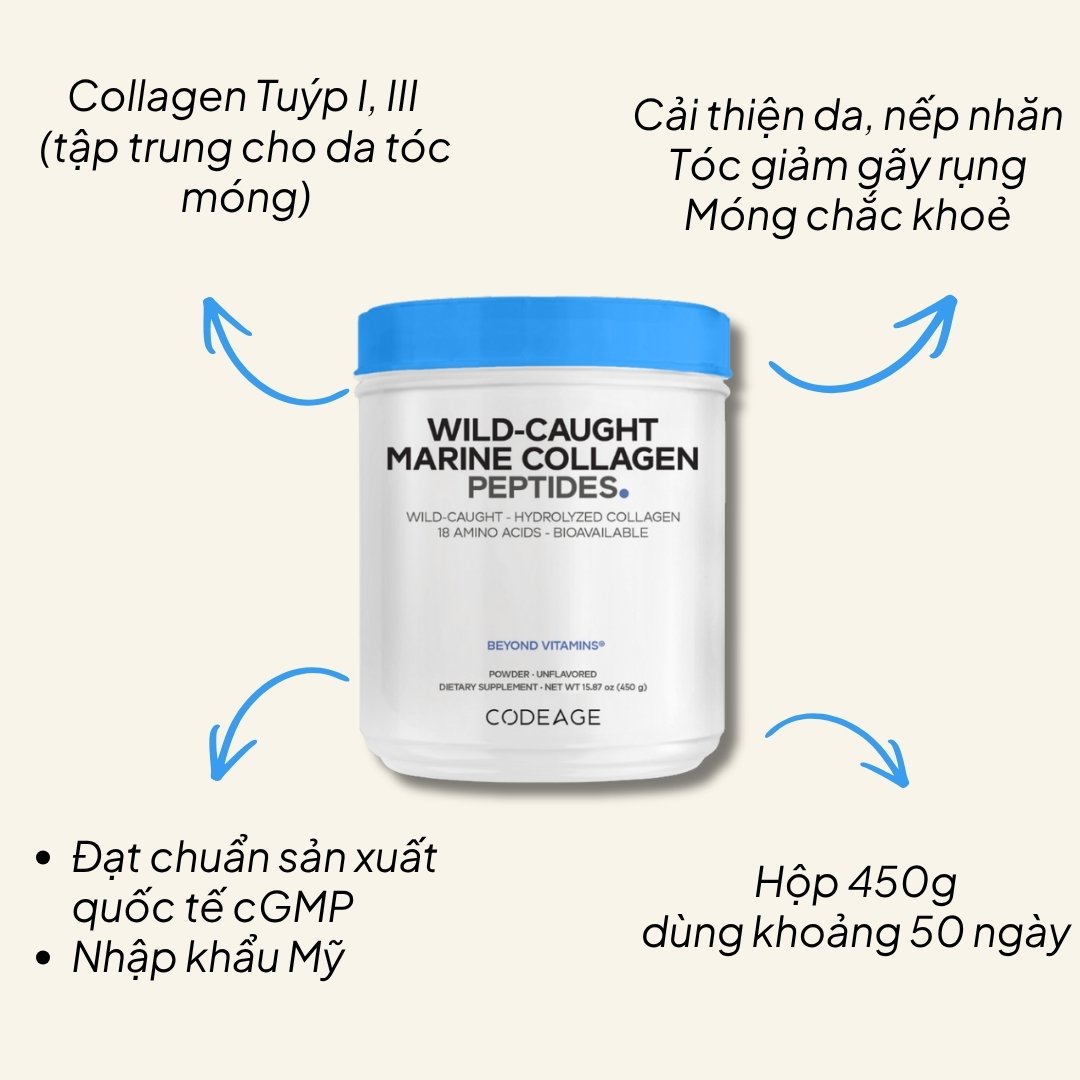 Codeage Bột Collagen Marine Collagen 450g - Nhập Khẩu Chính Ngạch Mỹ