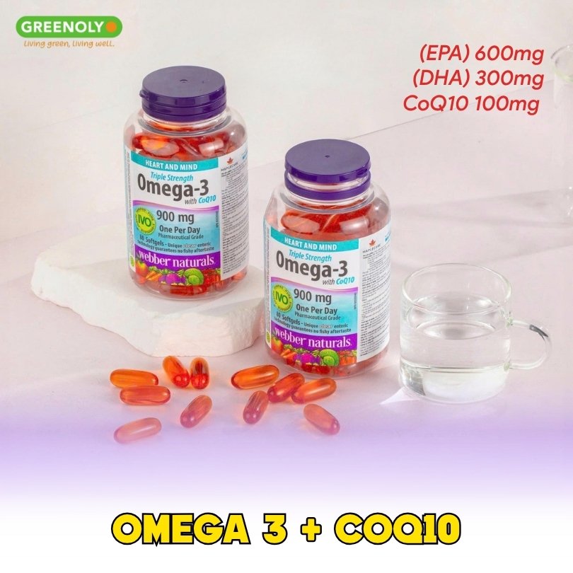Webber Naturals Viên Uống Hỗ Trợ Tim Mạch Não, Giảm Chất Béo Trung Tín Trong Huyết Thanh Triple Strength Omega 3 900mg + CoQ10 Hộp 80 Viên