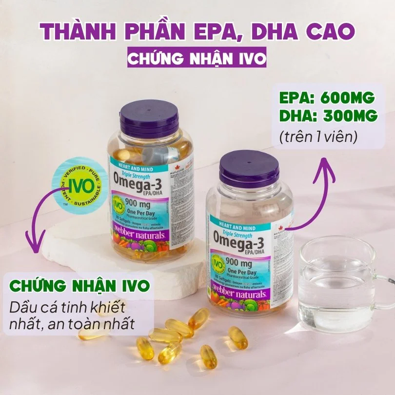 Combo 2 Hộp Webber Naturals Viên Uống Hỗ Trợ Tim Mạch, Não Triple Strength Omega 3 900mg EPA/DHA Hộp 80 Viên