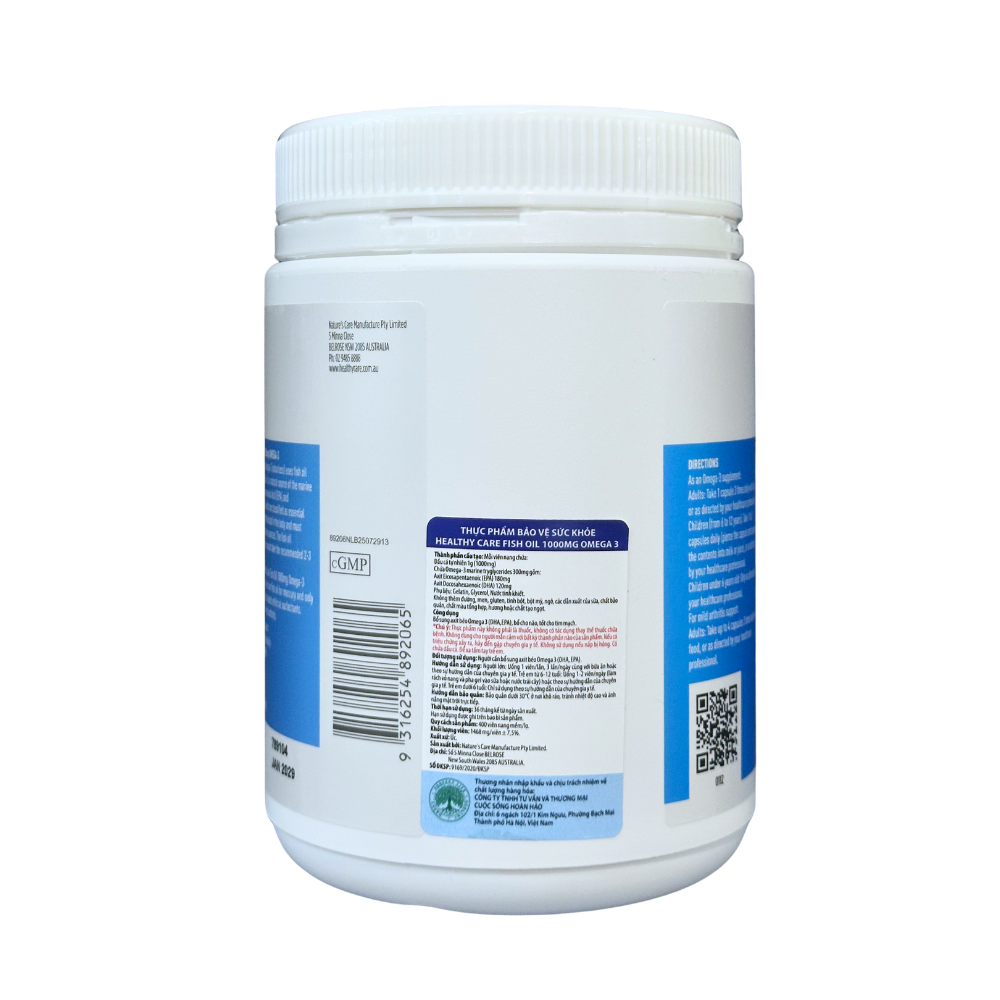 Healthy Care Viên Dầu Cá Bổ Sung Omega 3 Fish Oil 1000mg, Dùng Được Cho Trẻ - Chính Ngạch Úc