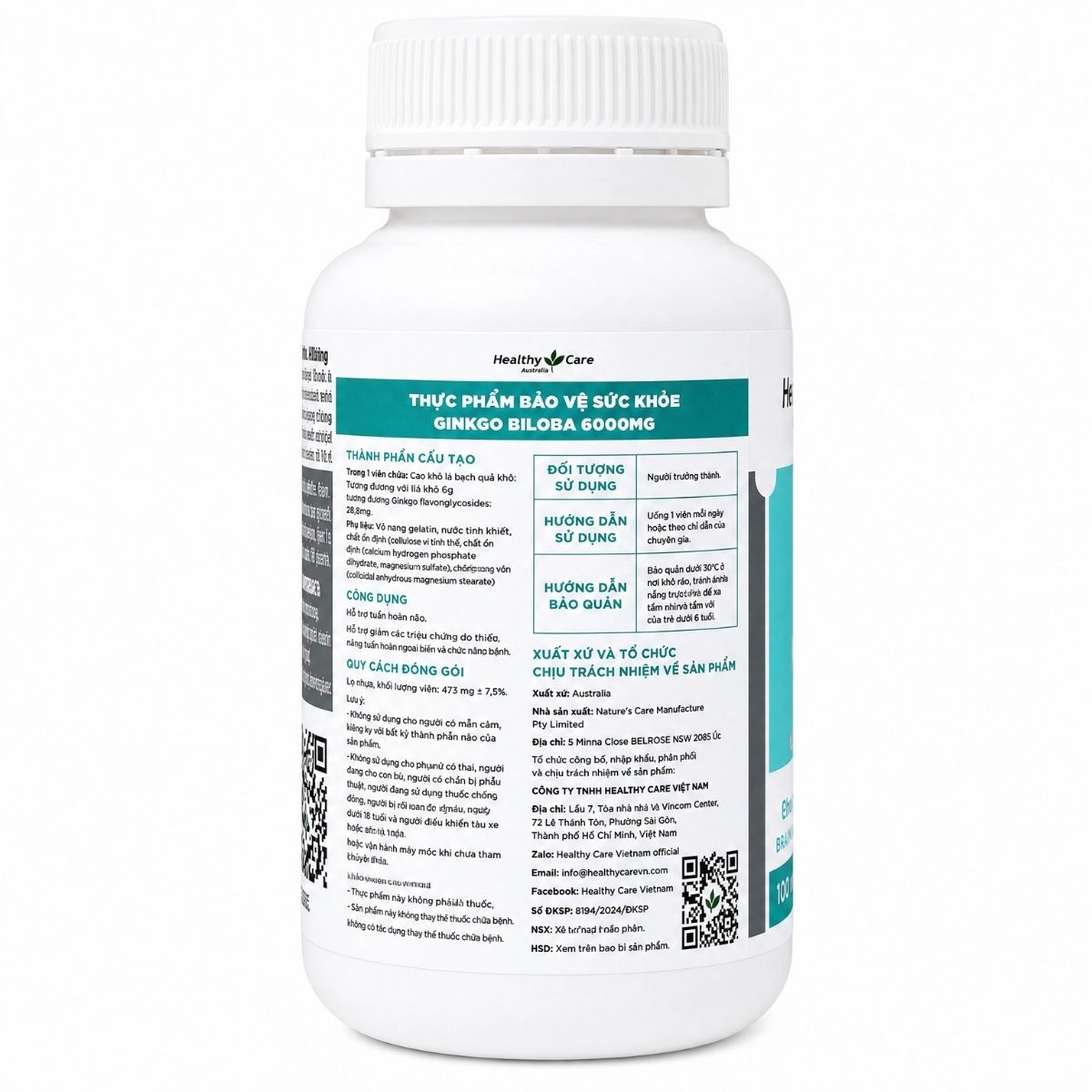 Healthy Care Viên Uống Bổ Não Ginkgo Biloba 6000mg 60 Viên - Chính Ngạch Úc
