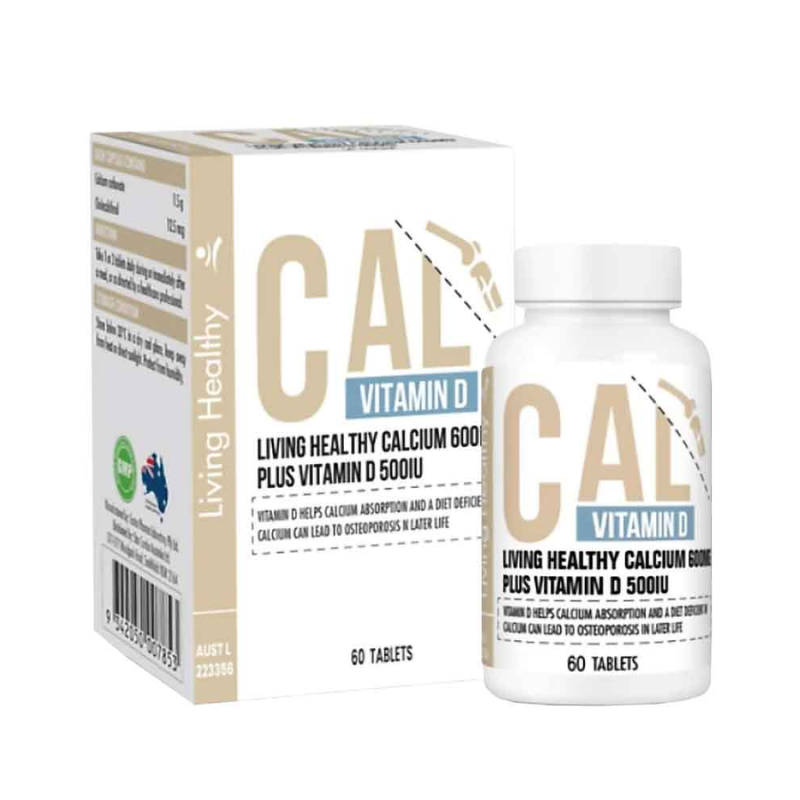 Living Healthy Viên Uống Bổ Sung Calcium 600mg Plus Vitamin D 500 IU 60 Viên