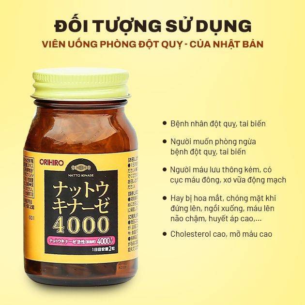 Viên Uống Hỗ Trợ Phòng Đột Quỵ Tai Biến Orihiro Nattokinase 4000 FU Nhật Bản 60 Viên