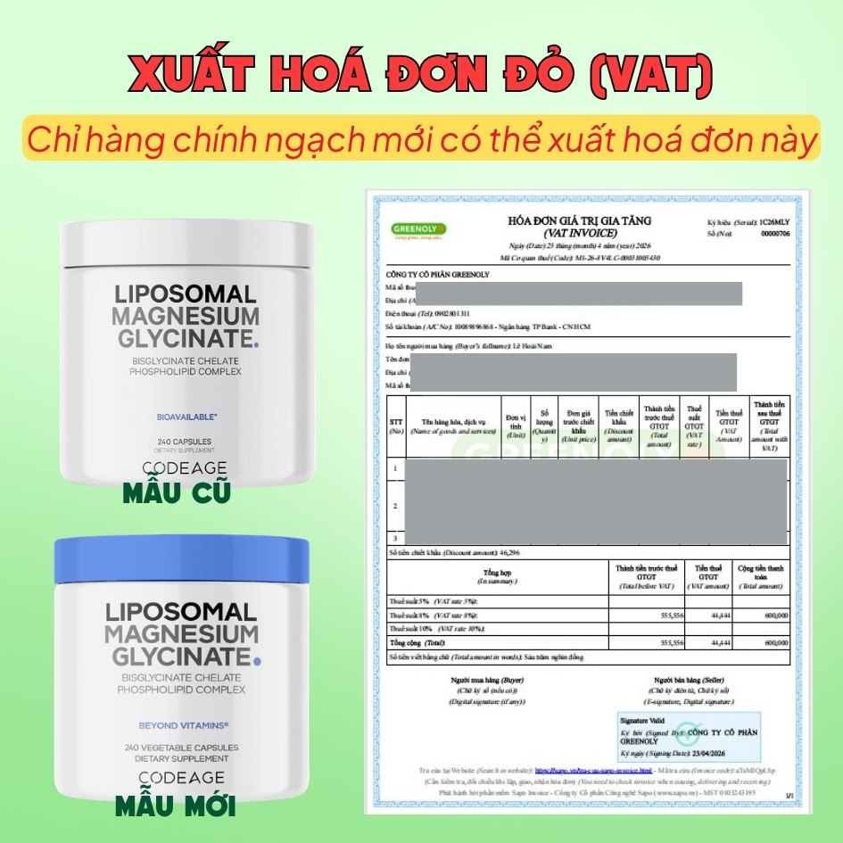Codeage Viên Uống Liposomal Magnesium Magie Glycinate Hữu Cơ Hỗ Trợ Cơ, Thần Kinh Và Hệ Thần Kinh 240 Viên