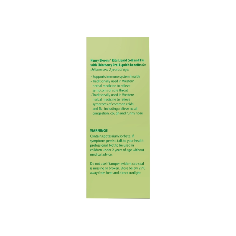 Henry Blooms Kids Liquid Dung Dịch Hỗ Trợ Giúp Kích Thích Ăn Ngon Cold And Flu With Elderberry 100ml