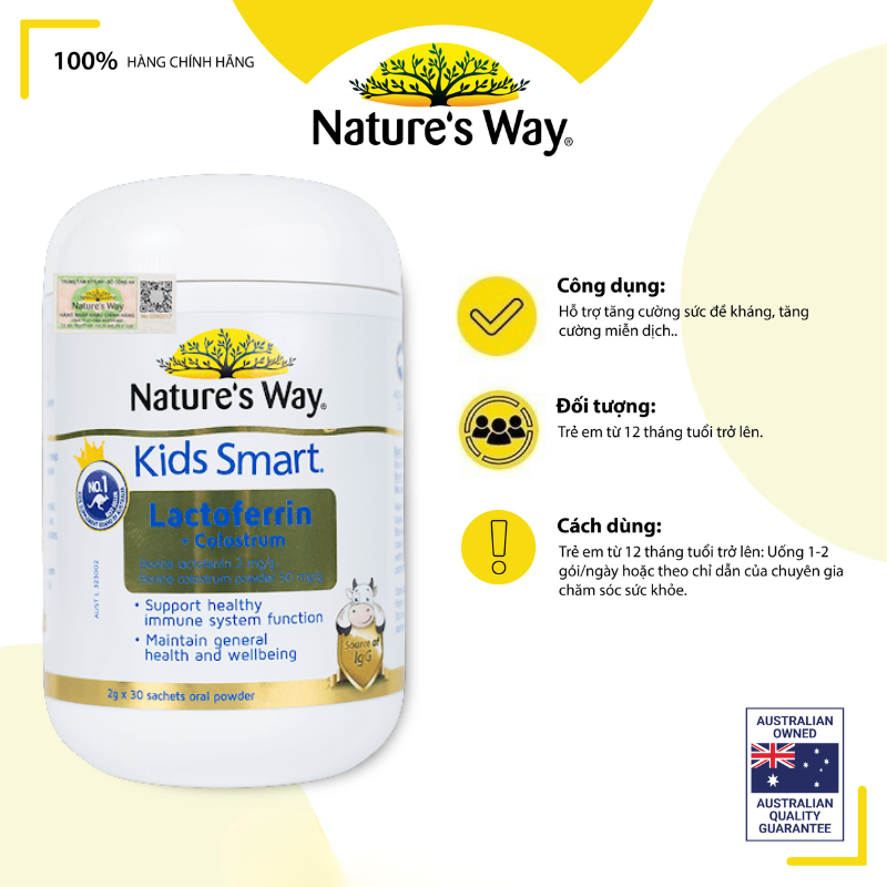Nature's Way Tinh Chất Kids Smart Lactoferrin & Colostrum Tăng Cường Miễn Dịch Cho Trẻ 30 Gói