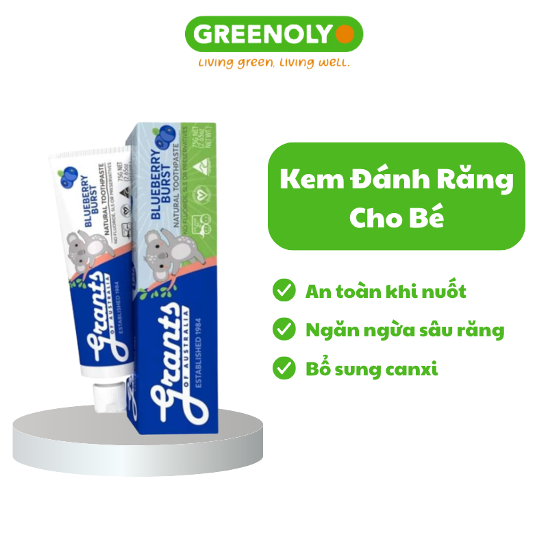 Combo 5 Tuýp Grants of Australia Kem Đánh Răng Hữu Cơ Cho Bé Vị Việt Quất Blueberry 75g