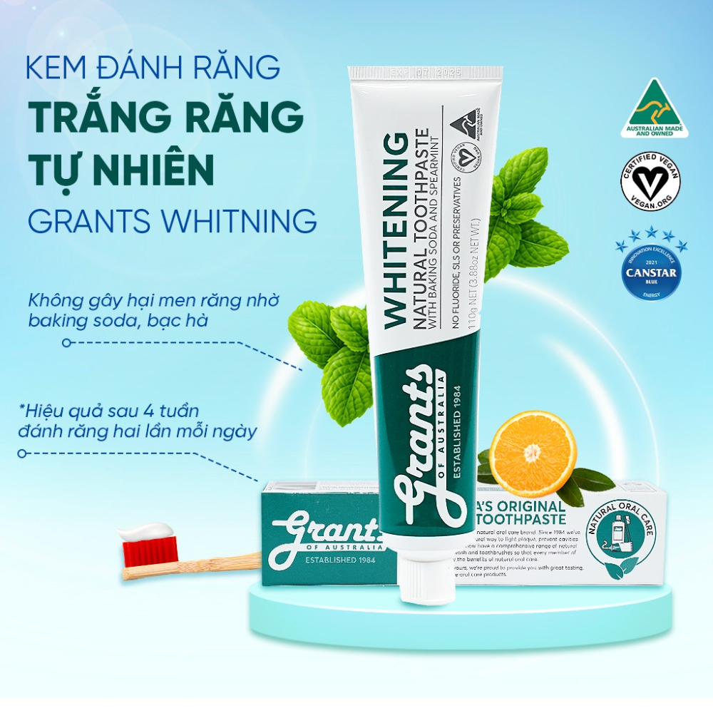 Combo 6 Tuýp Grants of Australia Kem Đánh Răng Trắng Răng Hữu Cơ 110g
