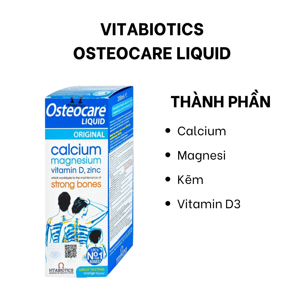 Combo 2 Chai Vitabiotics Siro Bổ Sung Canxi, Magie, Vitamin D Và Kẽm Giúp Xương Chắc Khỏe Osteocare Chai 200ml