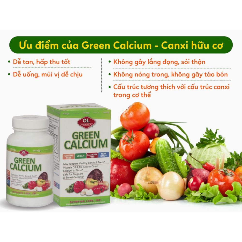 Combo 2 Hộp Olympian Labs Viên Uống Bổ Sung Canxi Hữu Cơ Green Calcium 100 viên