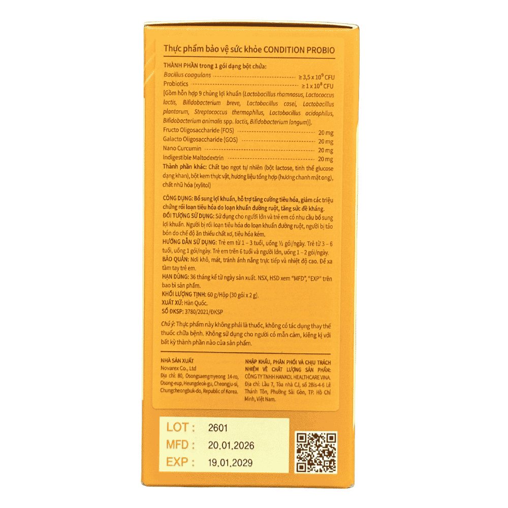 Kolmar Men Tiêu Hoá Bổ Sung Nghệ Curcumin Nano Condition Probio 30 Gói