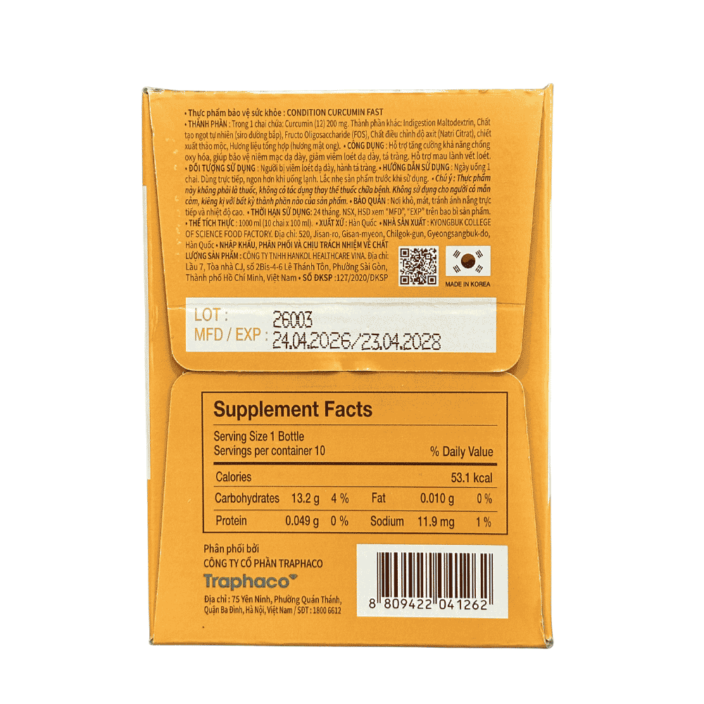 Kolmar Nước Bảo Vệ Tăng Cường Chức Năng Dạ Dày Condition Curcumin Fast 100ml