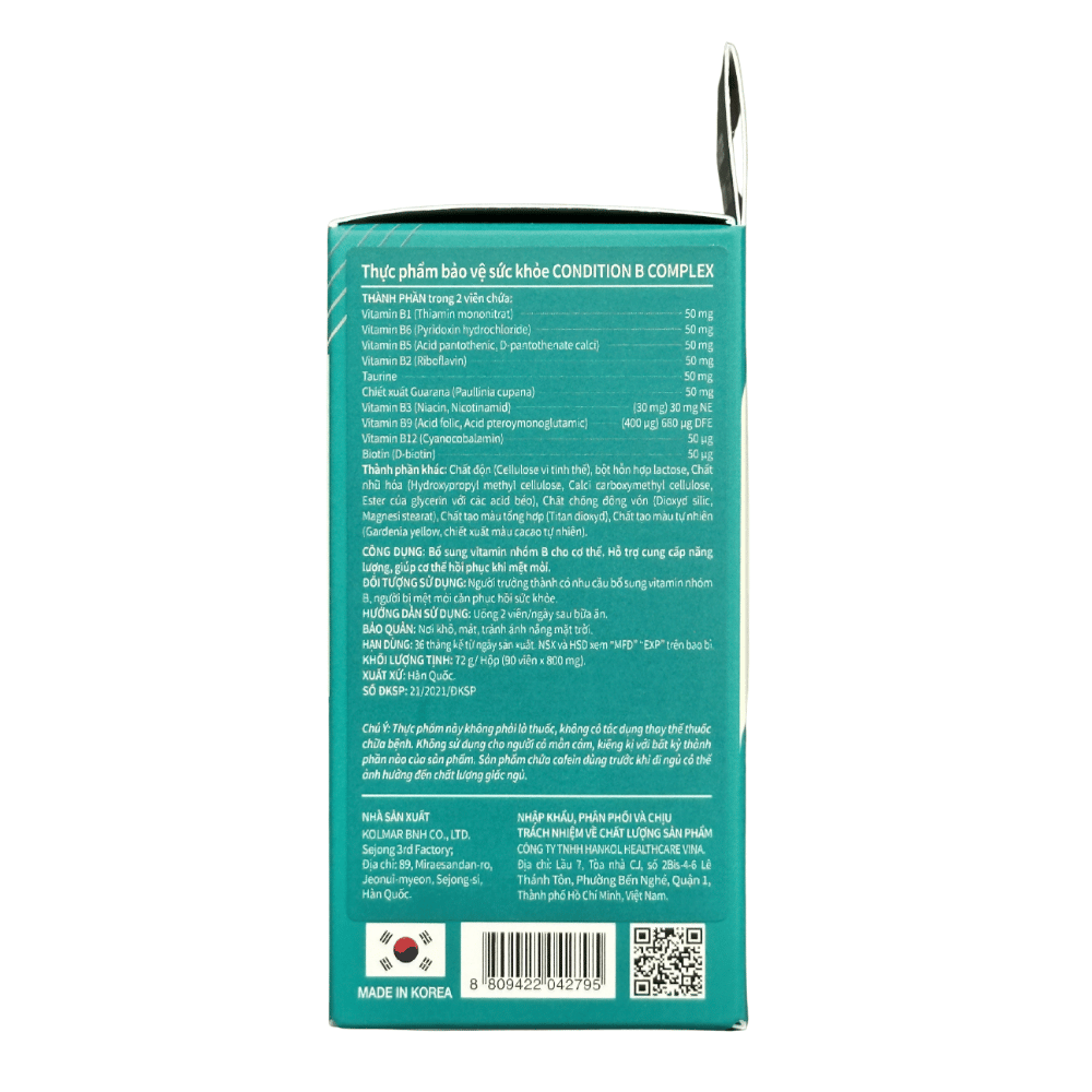 Kolmar Viên Uống Bổ Sung Vitamin Nhóm B (90 Viên) - Chính Ngạch Hàn Quốc