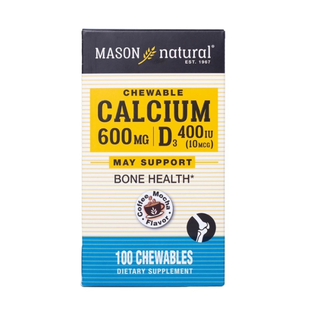 Mason Natural Viên Nhai Hỗ Trợ Sức Khỏe Xương Khớp Chewable Calcium 600 mg + D3 Coffee Mocha Flavor 100 viên