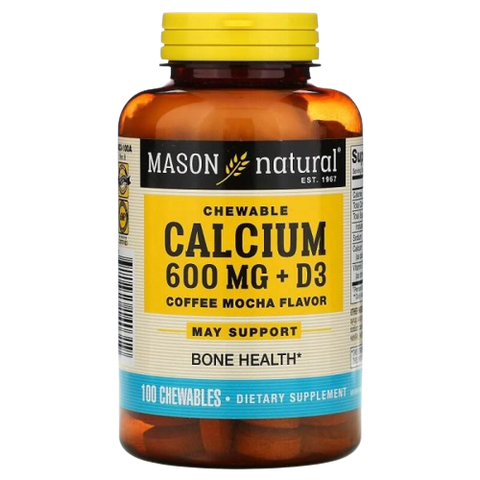 Mason Natural Viên Nhai Hỗ Trợ Sức Khỏe Xương Khớp Chewable Calcium 600 mg + D3 Coffee Mocha Flavor 100 viên