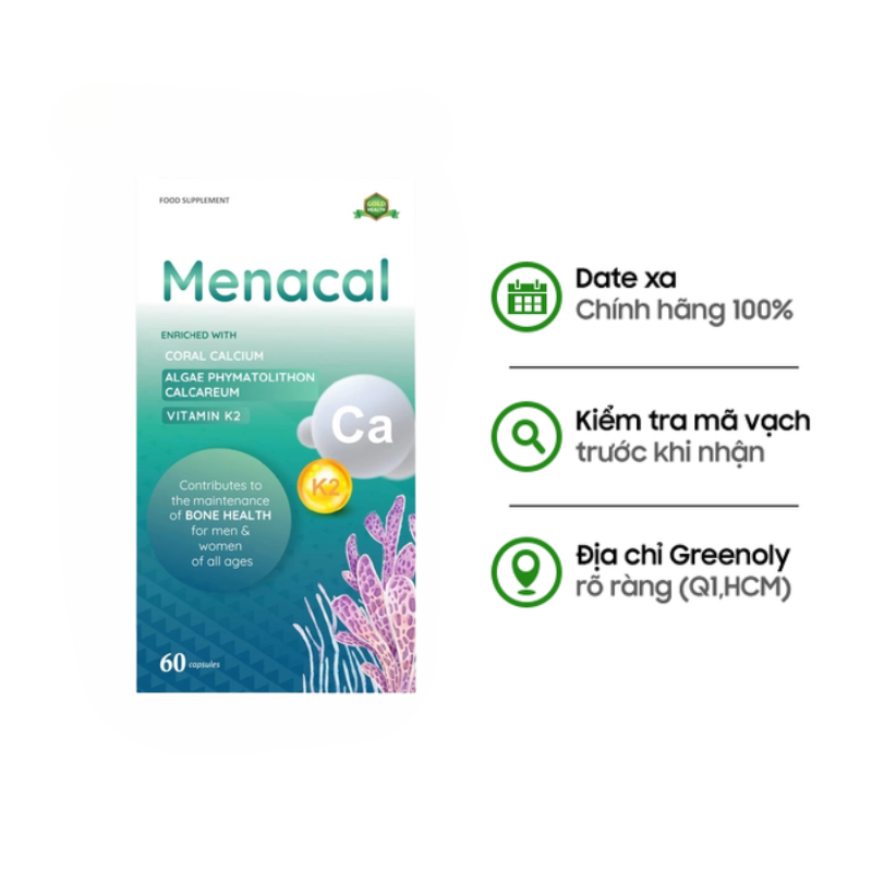 Menacal Canxi Tảo Biển Kèm D3 K2 Tăng Khả Năng Hấp Thu 60 Viên