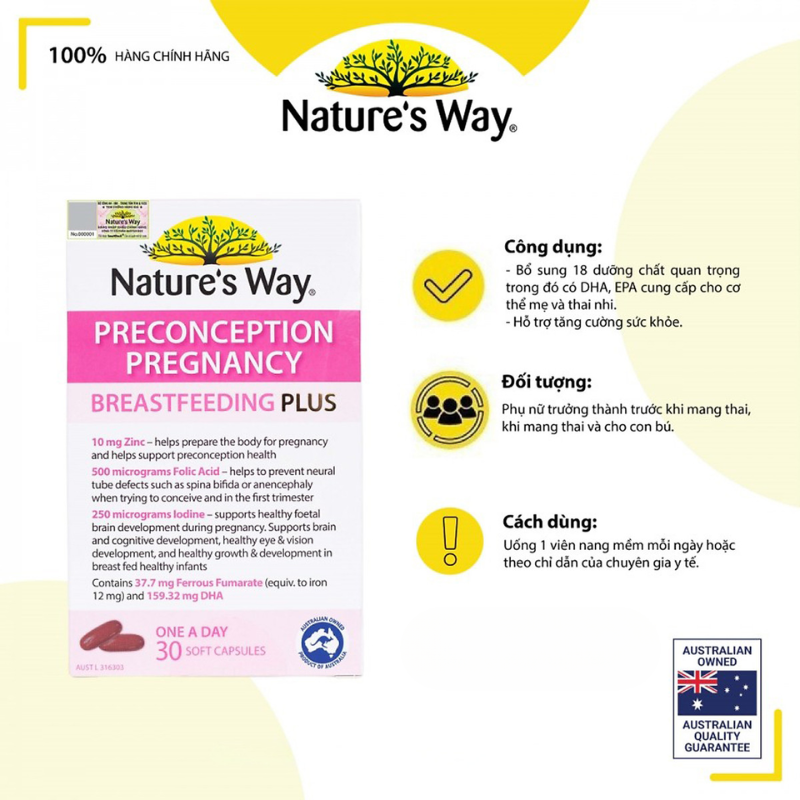 Nature's Way Preconception Pregnancy Viên Uống Bổ Sung Vitamin Tổng Hợp Cho Bà Bầu Breastfeeding Plus 30 Viên