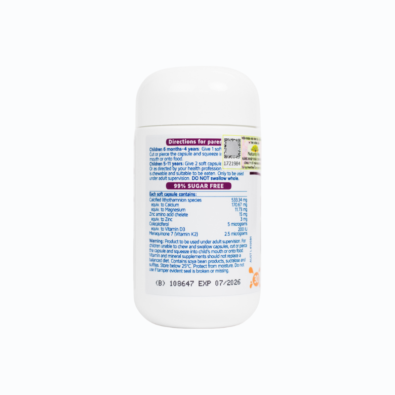 Nature's Way Kids Smart Bursts Viên Uống Calci Tổ Ong Tảo Biển Đỏ Liquid Giúp Xương Răng Chắc Khỏe Cho Trẻ Từ 6 Tháng Tuổi 30 Viên