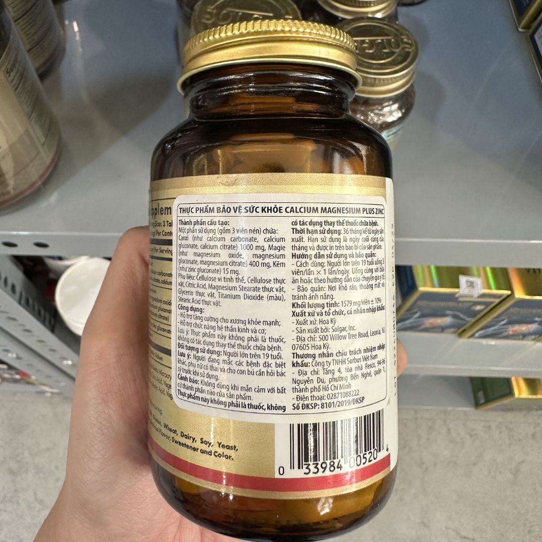 Solgar Viên Uống Calcium Magnesium Plus Zinc 100 Viên - Nhập Khẩu Chính Ngạch Mỹ