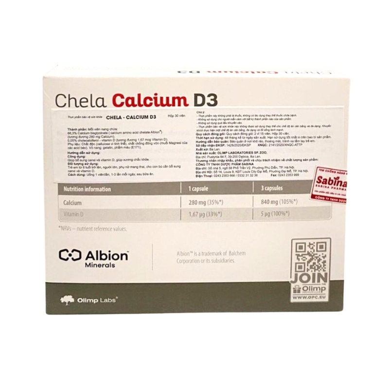 Olimp Labs Viên Uống Chela Canxi D3 280mg Bổ Sung Canxi Và Vitamin D3 Giảm Nguy Cơ Loãng Xương Hộp 30 Viên