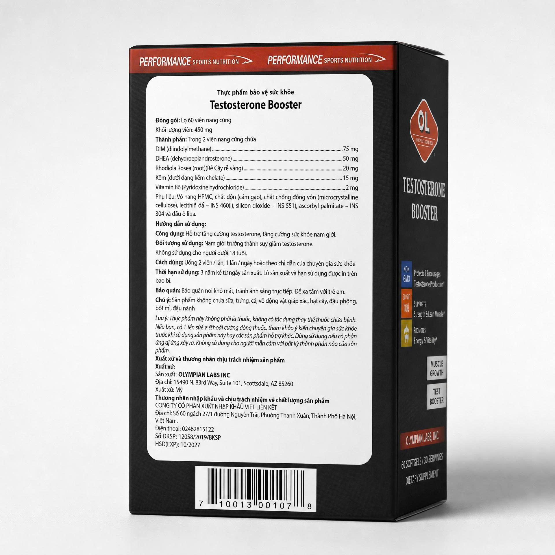Testosterone Booster Olympian Labs Hỗ Trợ Cân Bằng Và Tăng Cường Sinh Lý Nam 60 Viên - Chính Ngạch Mỹ