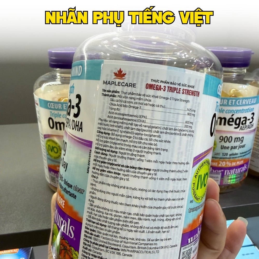 Webber Naturals Viên Uống Hỗ Trợ Tim Mạch, Não Triple Strength Omega 3 900mg EPA/DHA - Chính Ngạch, Xuất VAT