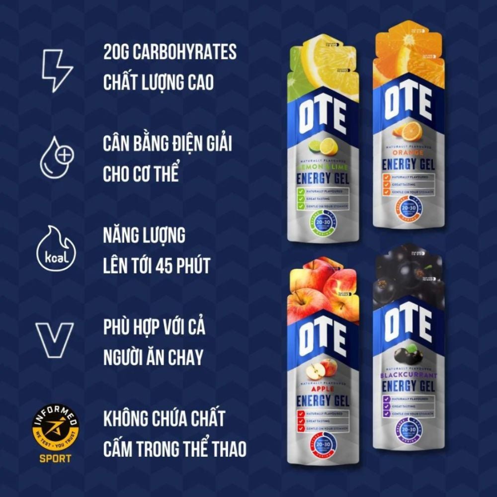OTE Gel Năng Lượng Energy Gel Kết Hợp Carbohydrate Điện Giải 56gram 82kcal