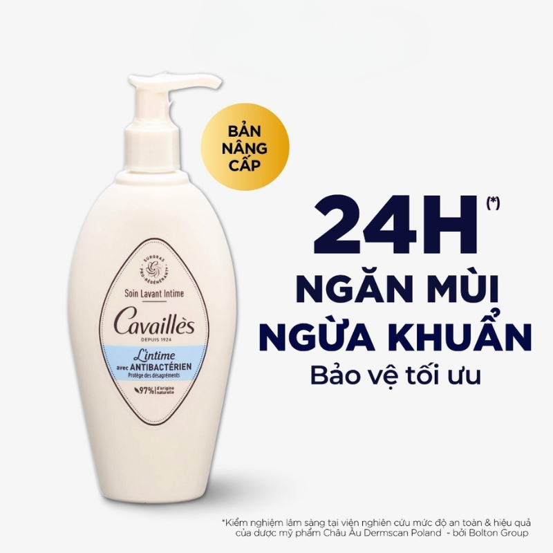 Cavailles L'intime Dung Dịch Vệ Sinh Phụ Nữ Avec Antibactérien 24H Ngăn Mùi Ngừa Khuẩn Bảo Vệ Tối Ưu 250ml