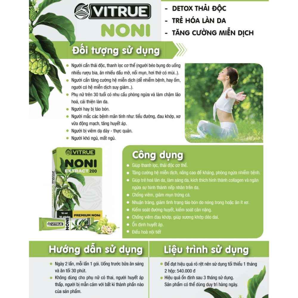 Vitrue Tinh Chất Trái Nhàu Cô Đặc Noni Extract 200 14 Gói x15ml