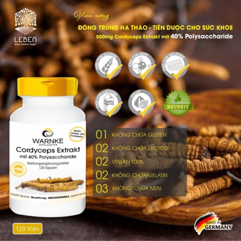 Warnke Viên Uống Đông Trùng Hạ Thảo Cordyceps Extrakt 500mg 120 Viên