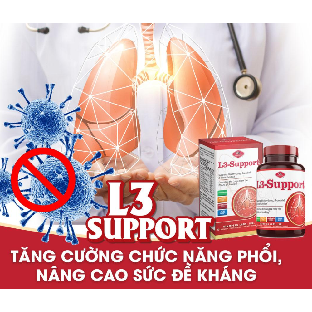 Olympian Labs Viên Uống Giúp Tăng Cường Chức Năng Xoang, Phổi, Phế Quản L3-Support 30 Viên
