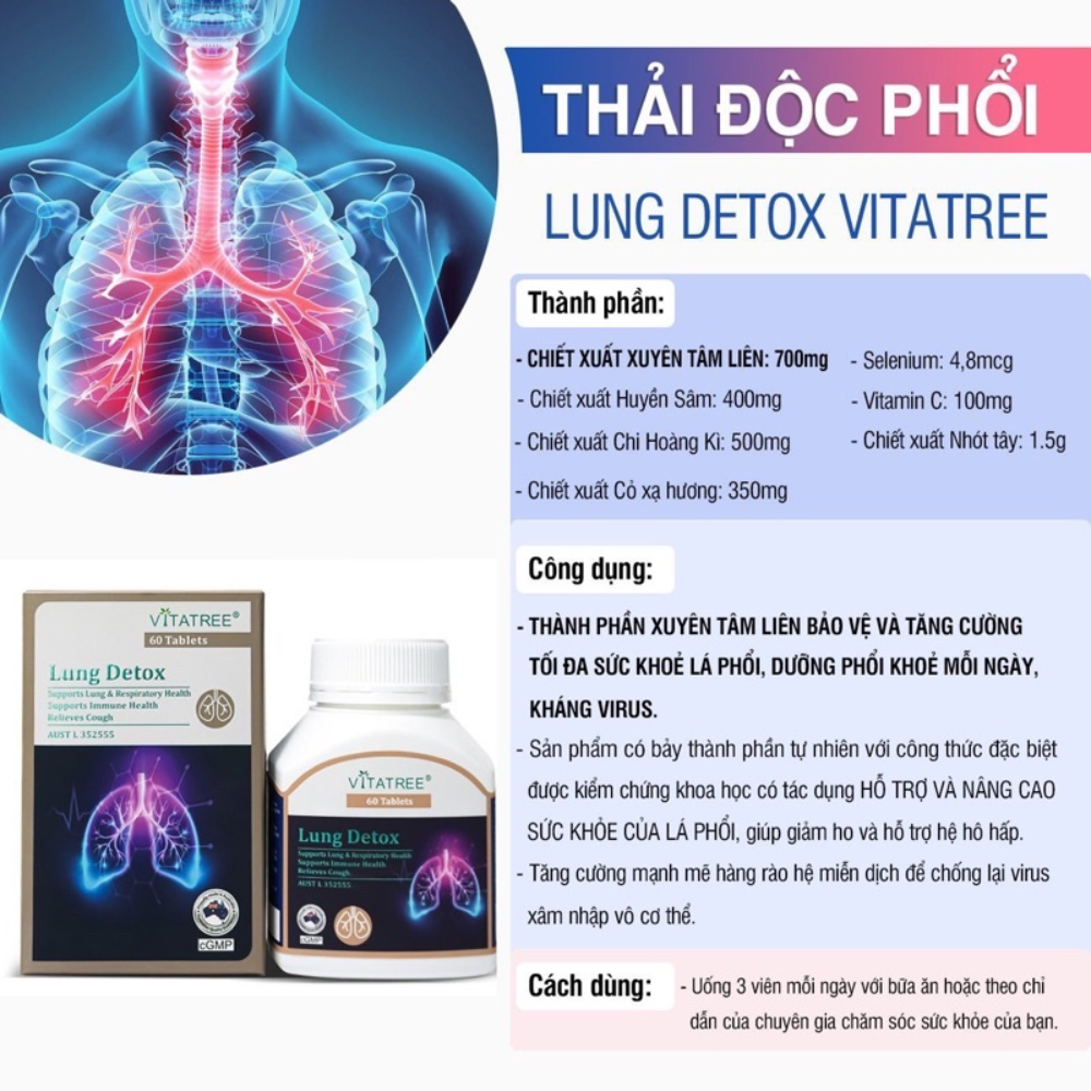 Vitatree Viên Uống  Lung Detox Bổ Phổi 60 Viên