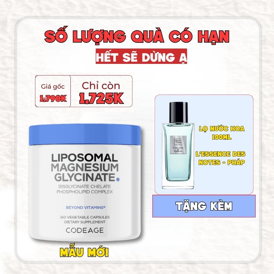 Codeage Viên Uống Liposomal Magnesium Magie Glycinate Hữu Cơ 240 Viên - Chính Ngạch Mỹ, Xuất VAT