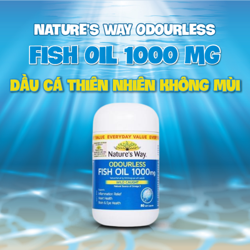 Nature's Way Viên Uống Dầu Cá Không Mùi Odourless Fish Oil 1000mg 80 Viên