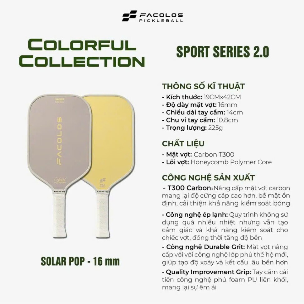 Facolos Vợt Pickleball Sport Series 2025 Màu Tím Vàng Solar Pop