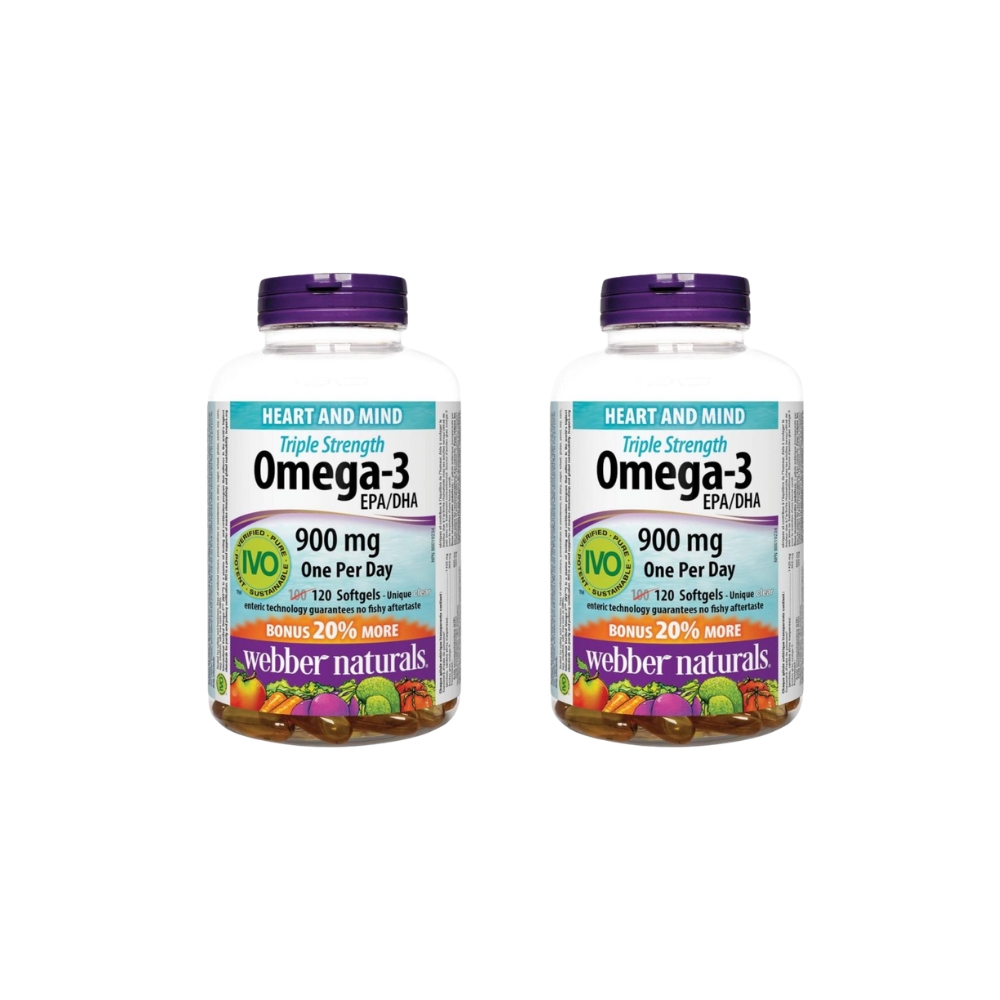 Combo 2 Hộp Webber Naturals Viên Uống Hỗ Trợ Tim Mạch, Não Triple Strength Omega 3 900mg EPA/DHA Hộp 120 Viên