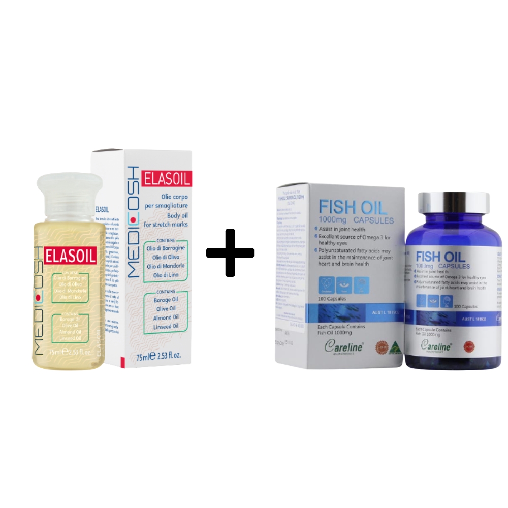 Combo 1 Careline Viên Uống Dầu Cá Bổ Sung Omega Fish Oil 1000mg 100 Viên & 1 Medicosh Dầu Dưỡng Elasoil 75ml