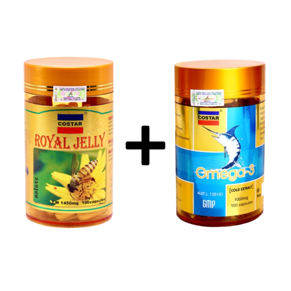 Combo Costar Dầu Cá 100 Viên + Sữa Ong Chúa Royal Jelly Soft Gel 1450mg 100 Viên
