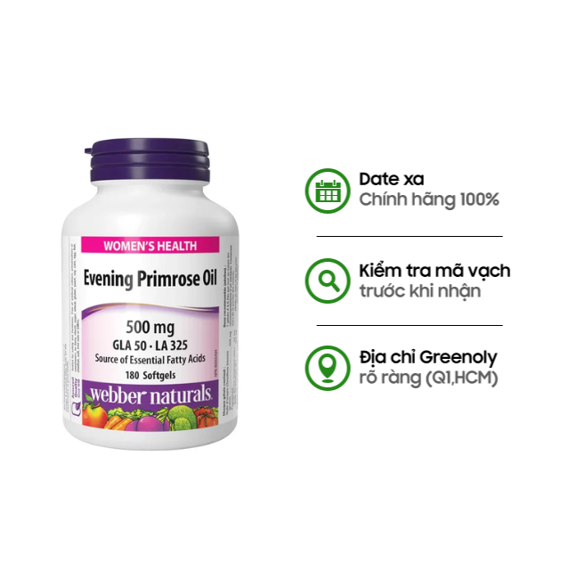 Webber Naturals Viên Uống Dầu Hoa Anh Thảo Bổ Sung Omega 6 Evening Primrose Oil GLA Hộp 180 viên