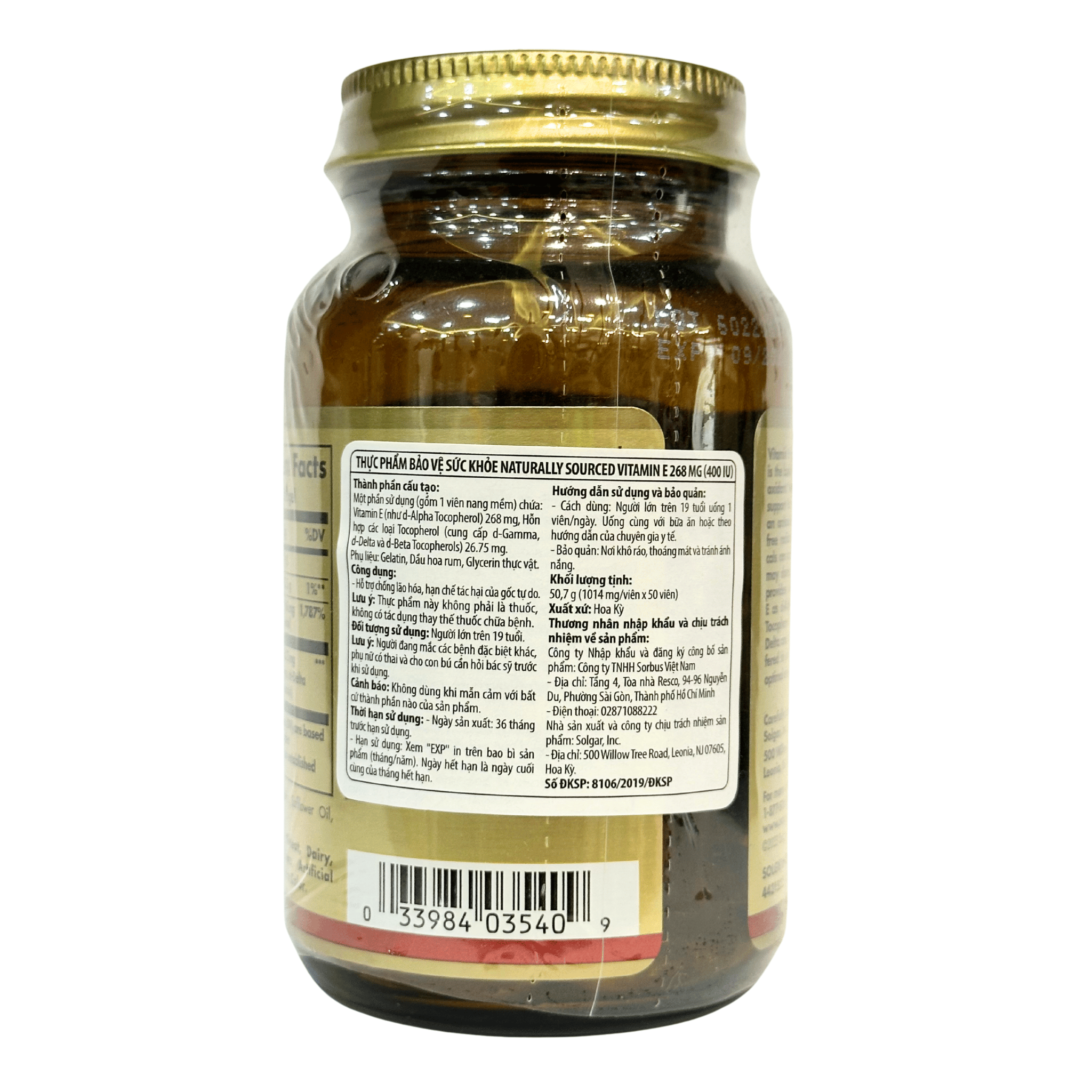Solgar Viên Uống Bổ Sung Vitamin E 400 IU Hỗ Trợ Chống Lão Hóa 50 Viên