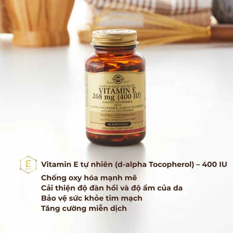 Solgar Viên Uống Bổ Sung Vitamin E 400 IU Hỗ Trợ Chống Lão Hóa 50 Viên