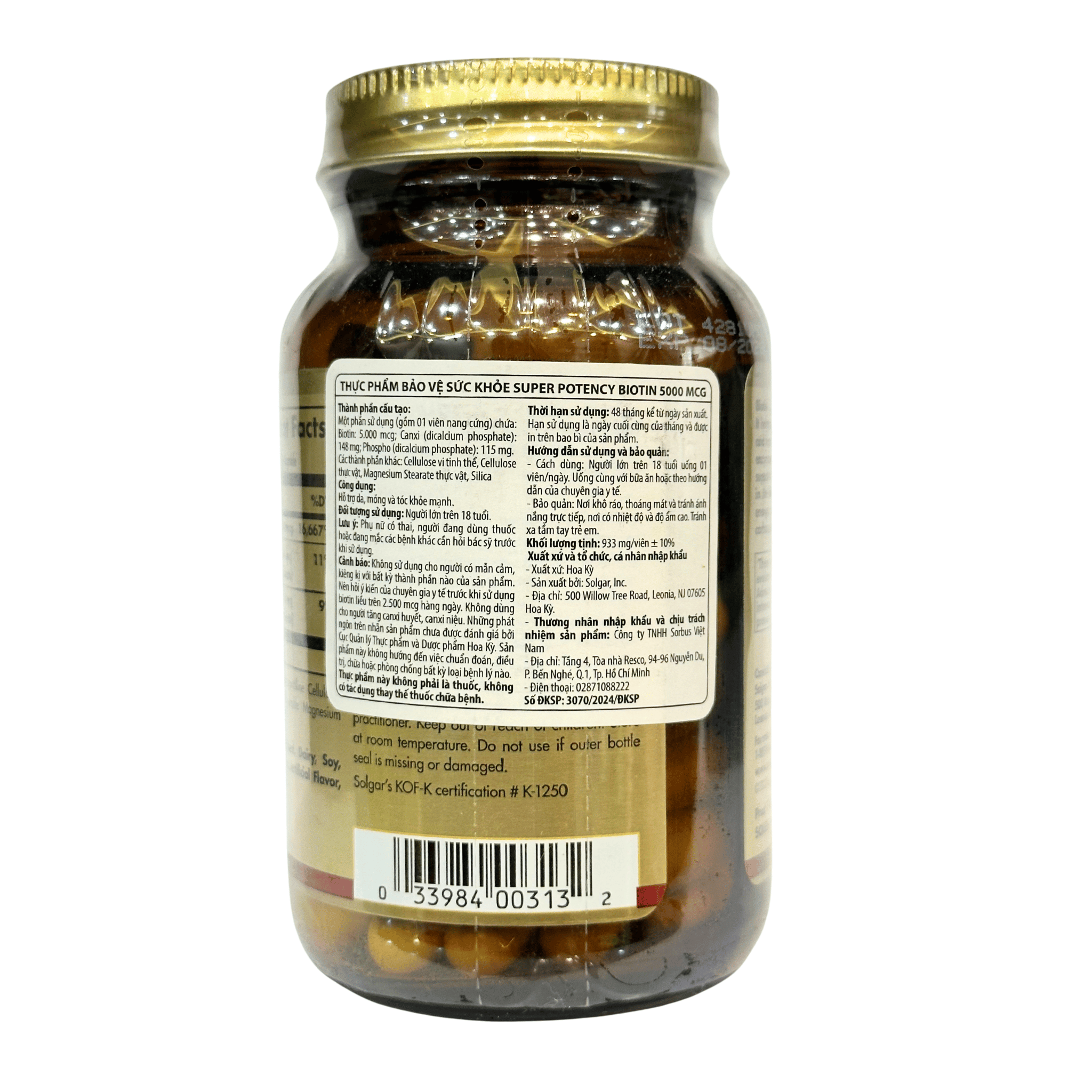 Solgar Viên Uống Super Potency Biotin 5000 MCG Hỗ Trợ Tóc, Móng, Da Khỏe Mạnh 50 Viên