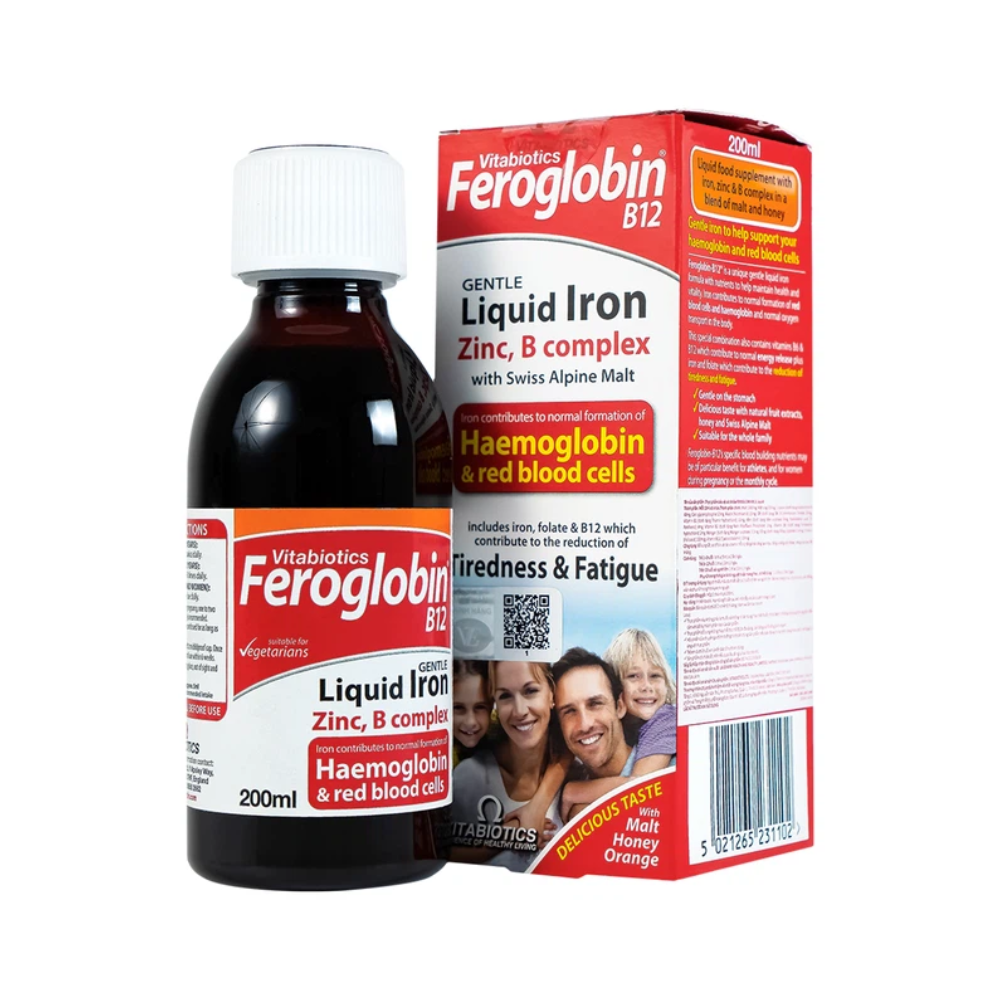 Vitabiotics Siro Bổ Sung Săt Hồng Cầu Hỗ Trợ Tăng Tạo Máu, Nâng Cao Sức Đề Kháng Feroglobin B12 Chai 200ml