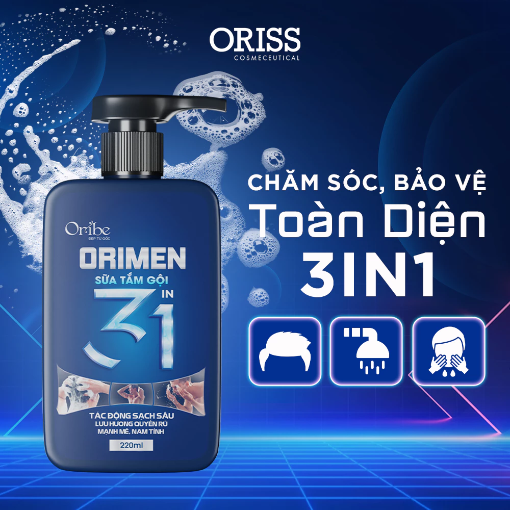 Orimen Sữa Tắm Gội 3 in 1 Cho Nam Hương Quyến Rũ Mạnh Mẽ 220ml