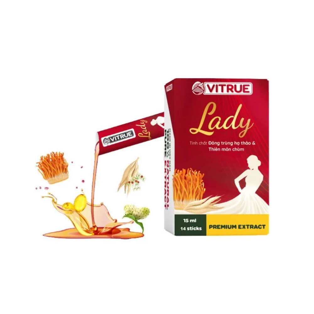 Vitrue Lady Tinh Chất Đông Trùng Hạ Thảo Và Nấm Môn Chùm Tăng Cường Sinh Lý Nữ, Cân Bằng Nội Tiết Tố Hộp 14 Gói