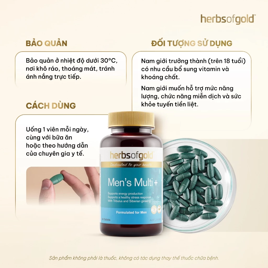 Herbs Of Gold Viên Uống Men's Multi + Hỗ Trợ Tăng Cường Sức Khỏe Nam Giới 60 Viên