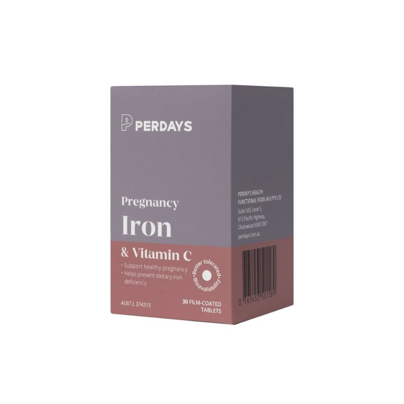 Perdays Viên Uống Pregnancy Iron & Vitamin C Bổ Sung Sắt & Vitamin C Hỗ Trợ Tạo Máu, Bổ Sung Sắt Cho Mẹ Bầu 30 Viên
