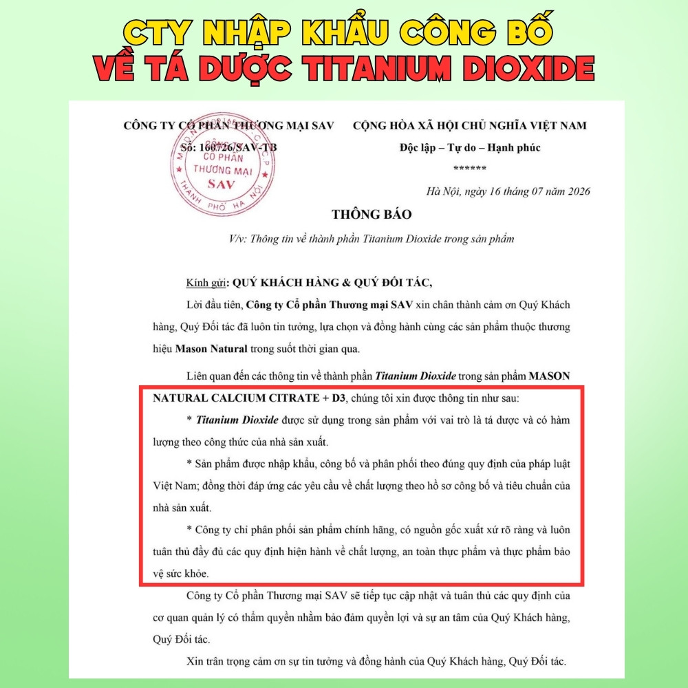 Mason Natural Viên Uống Bổ Sung Calcium Citrate + D3 Hộp 60 viên - Chính Ngạch Mỹ