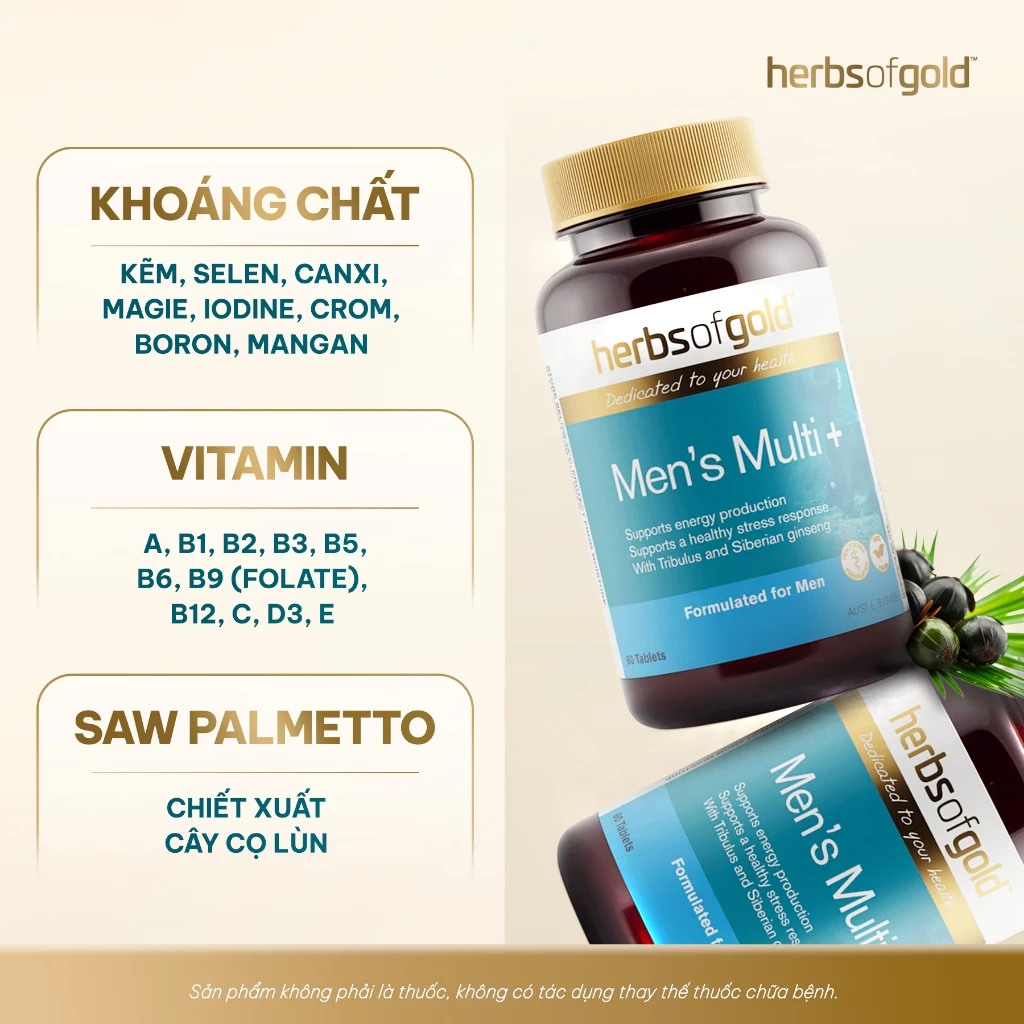 Herbs Of Gold Viên Uống Men's Multi + Hỗ Trợ Tăng Cường Sức Khỏe Nam Giới 60 Viên